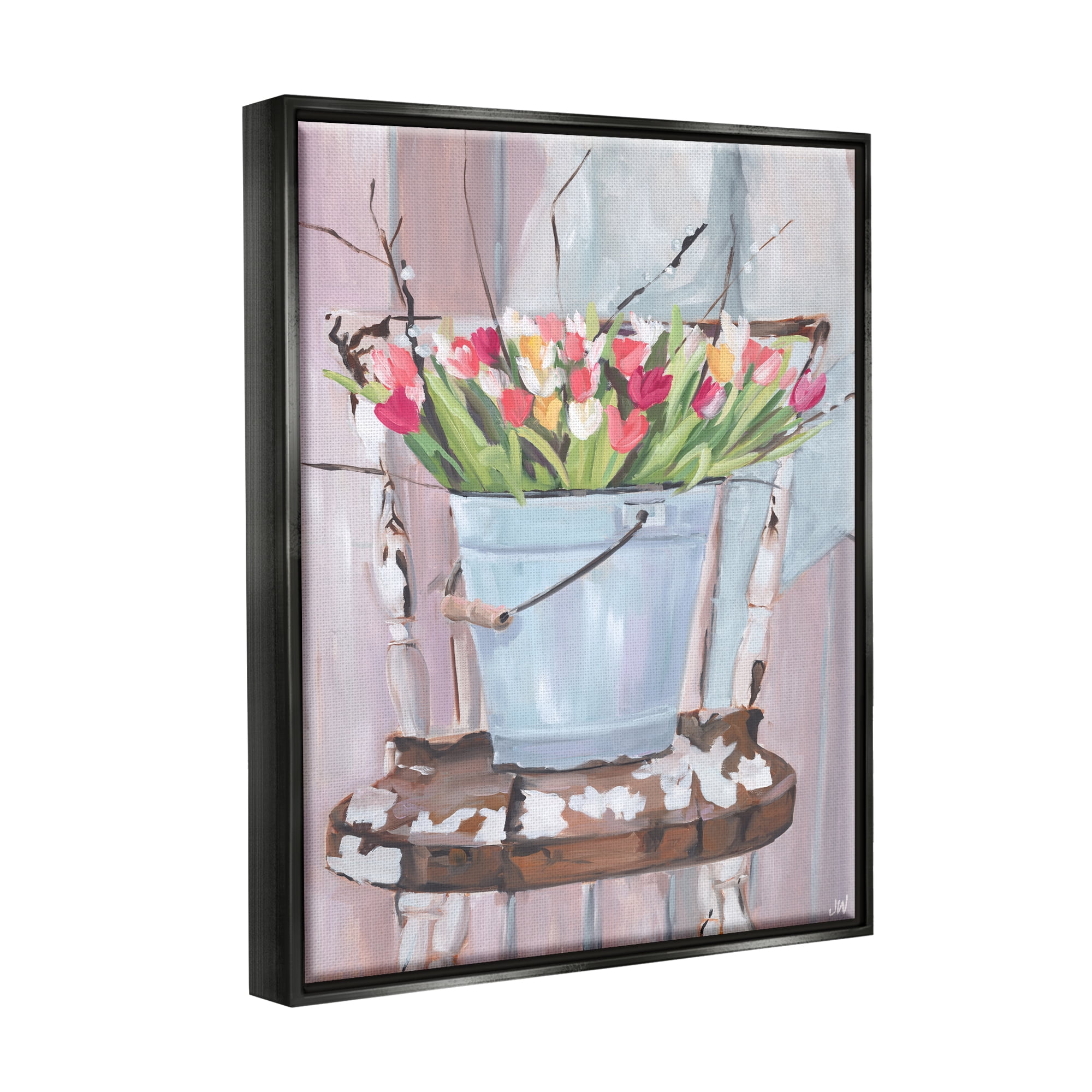 Stupell Industries Tulip Bouquet Still Life Botanical & Floral Painting Black Floater Framed Canvas Art Print Wall Art, 25 x 31