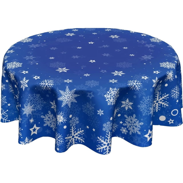 Winter Blue Snowflake Tablecloth Blue and White Round Tablecloth 60 Inch Snow Winter Table Cloth for Farmhouse Kitchen Decor Polyester Fabric Christmas Table Cover for Holiday Party Outdoor Camping