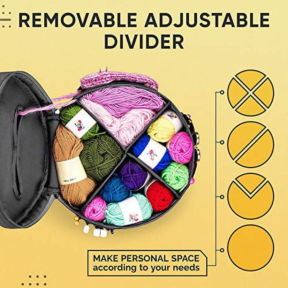 Craftiss Yarn Storage Bag - Black Tote Yarn Bag, Durable Knitting and Crochet Organizer with Needle Case