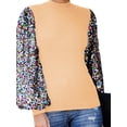thumbnail image 1 of Women's Confetti Sequin Balloon Long Sleeve Mock Neck Pullover Sweatshirt, Khaki, Medium, 1 of 5