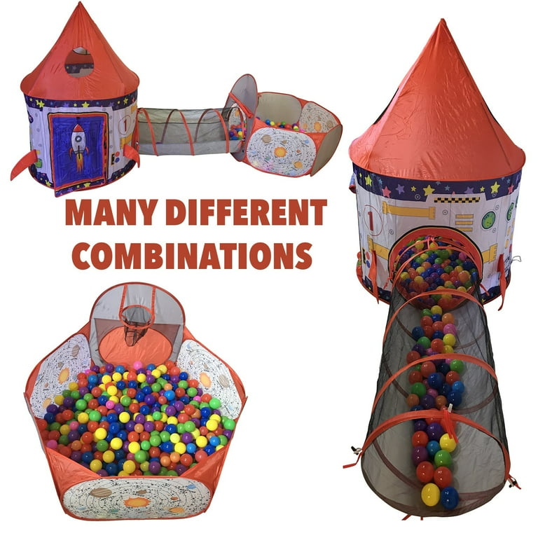 Playz 3pc Rocket Ship Astronaut Kids Play Tent, Tunnel, & Ball