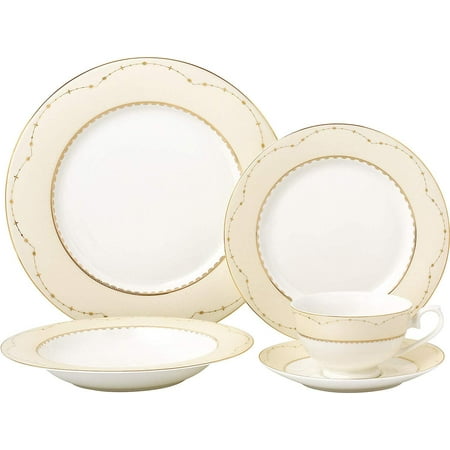 - Royalty Porcelain Vintage Yellow Gold 5-pc Place Setting 'Milky Way', Premium Bone China Porcelain