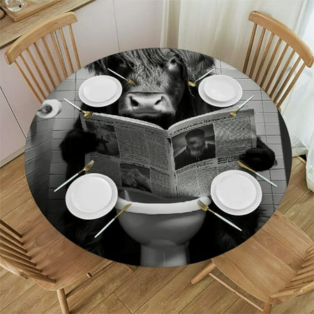 

Patifu Bull Long Hair Surreal Round Table Cover Stain Resistant Washable Indoor Outdoor Tablecloth Kitchen Dining Wedding Parties 100% Polyester Fiber 31-35