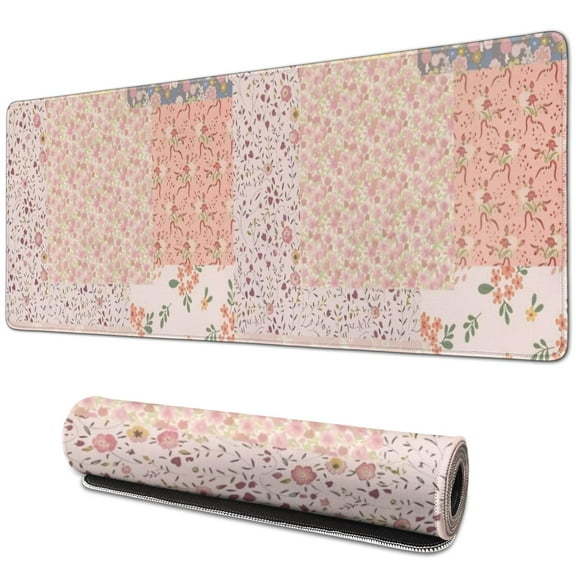 Long Mouse Pads for Desk,Pioneer Flower Floral Print Pattern Desk Mats on Top Of Desks, Desk Mouse Pad Extra Large with 3mm Non-Slip Base and Stitched Edge for Gaming,Office,Work,Home 31.5"x11.8"