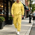 thumbnail image 2 of Rexolia Men's Drop Shoulder Pullover Hoodie and Jogger Set with Kangaroo Pocket Relaxed Yellow 2XL, 2 of 8