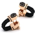 thumbnail image 5 of Gemelos para camisa, Gemelos para hombre de cuero negro chapados en oro rosa con gemelos de negocios de calidad brillar Electrónica, 5 of 5