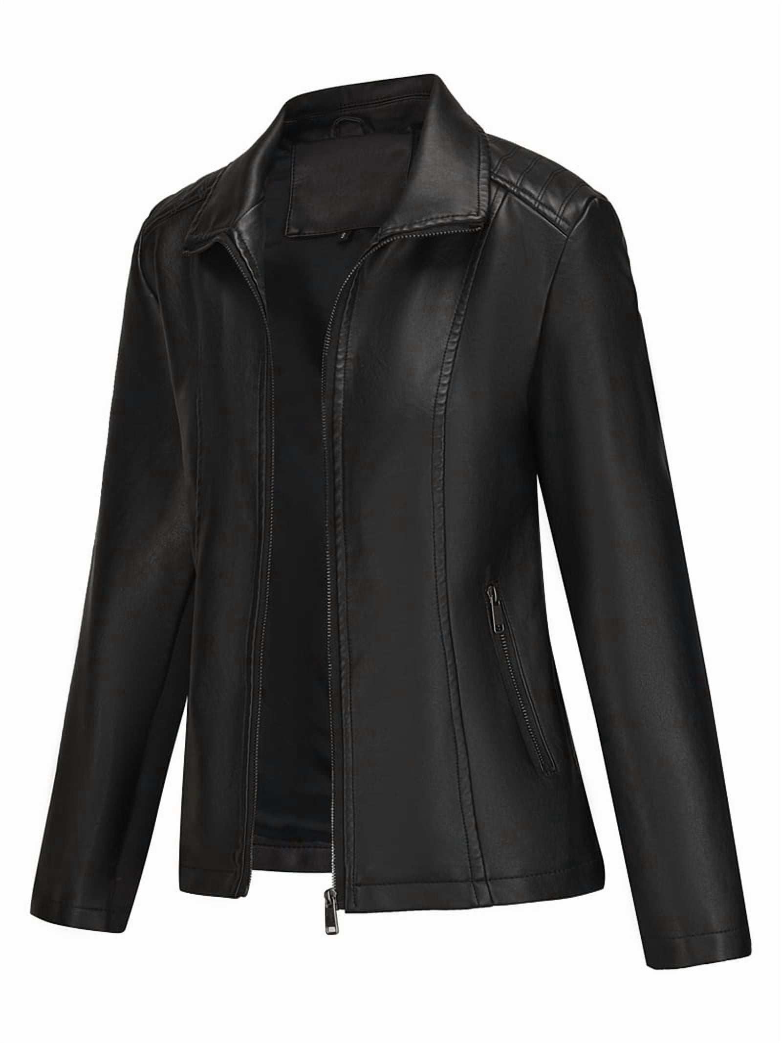 Faux Leather Jacket for Women Fashion Zip Up Coat Trendy Going Out Jackets