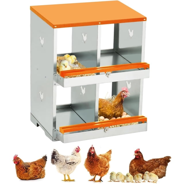 Yiwa Large Vented Metal Chicken Egg Laying Box, 3/4-Compartment Nesting Box for Poultry Egg Collection**