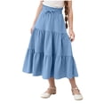 thumbnail image 5 of Wuxian Youth Girls Skirts Bohemian Solid Color High Waist Casual Ruffled Tiered Flowy Loose Fit Tunic Long Skirt Summer Comfortable A-Line Vacation Beach Dailywear,Light Blue,4-5 Years, 5 of 7