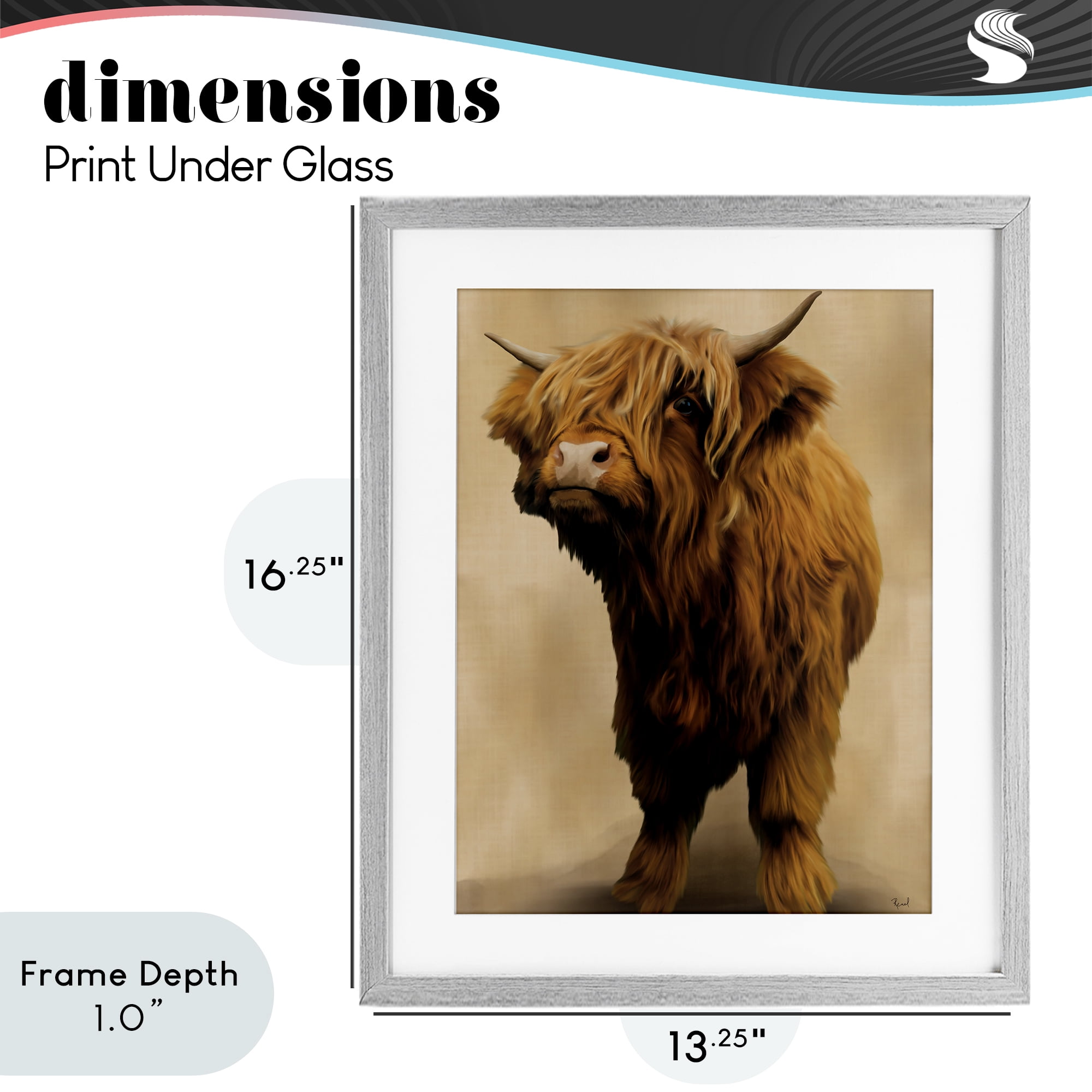 Stupell Industries Mini Highland Cow on Neutrals Gray Framed Print Under Glass, design by Renel Peters