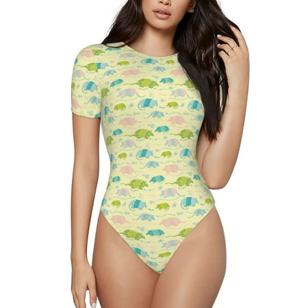 Gaeub Armadillo Floral Print Women s Short Sleeve One Piece Swimsuit Sexy High-Waisted Bodysuit Bathing Suit for Swimming  Beach  Sports-Medium