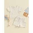 thumbnail image 3 of Gureui Toddler Boy Summer Shorts Outfit Solid Color Short Sleeve Pocket T-Shirt with Elastic Waist Shorts 2 Pcs Waffle Set, 3 of 10