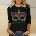 thumbnail image 2 of QATAINLAV Holiday Deals Mardi Gras Shirts for Women Casual Crewneck 3/4 Sleeve Carnival Printed Pullover Top Mardi Gras Outfits Multicolor L, 2 of 6