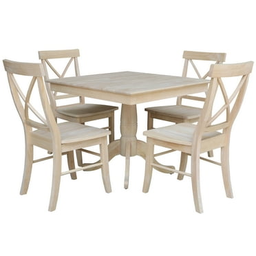 International Concepts 36" x 36" Square Top Pedestal Table With 4 Chairs (Set of 5) - Unfinished