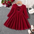 thumbnail image 4 of Baby Girl Christmas Dress, Toddler Girls Long Sleeve Dress Bowknot Hollow Out Design Velvet Fabric For Holiday Parties, Fall Dresses(Red,3-4 Years), 4 of 7