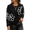 thumbnail image 2 of Suéteres de Punto con Hombros Descubiertos para Mujer, Suéter de Otoño con Flores, Cuello Redondo, Larga y Estilo Moderno. Negro L, 2 of 8