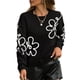 thumbnail image 2 of Suéteres de Punto con Hombros Descubiertos para Mujer, Suéter de Otoño con Flores, Cuello Redondo, Larga y Estilo Moderno. Negro L, 2 of 8