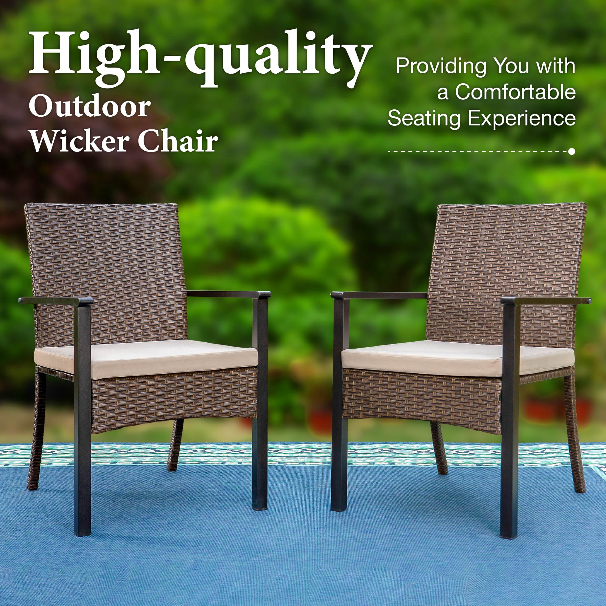 MF Studio 7-Piece Outdoor Wicker Dining Set with Cushioned Chairs & 6-Person Table with Umbrella Hole, Dark Brown PE Rattan & Beige Cushion