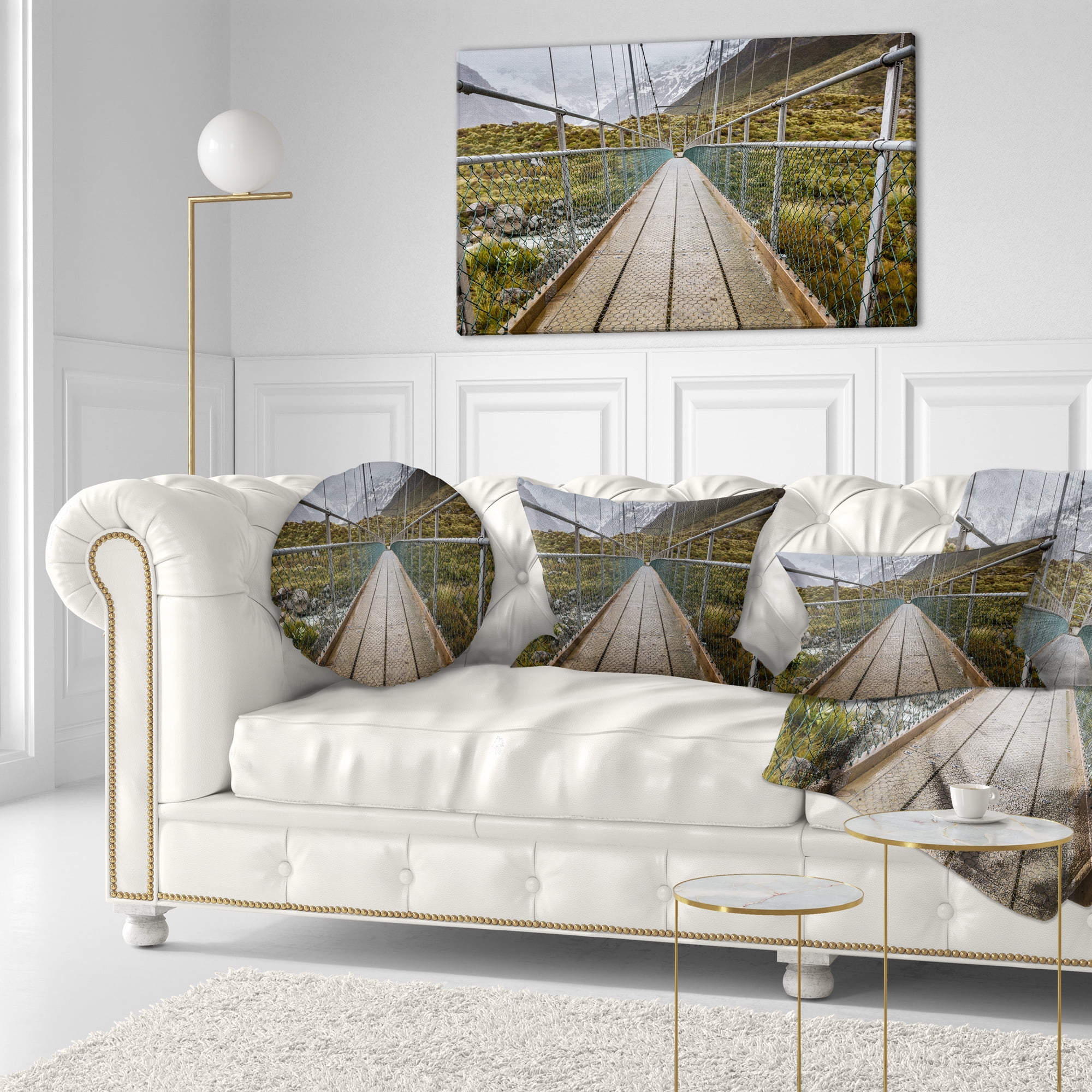 Designart Bridge Over Hooker River in Aoraki - Bridge Throw Pillow - 12x20