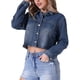 thumbnail image 4 of Chaqueta de mezclilla recortada de mujer con mangas largas y dobladillo deshilachado INSPIRE CHIC M Azul, 4 of 5
