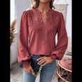 thumbnail image 4 of Blusas Bohemias de Larga con Cuello en V para Mujer, Blusas de con Lunares, Ropa de Crochet con Encaje Fluido, Ropa Informal de Moda. Vino Tinto M, 4 of 9
