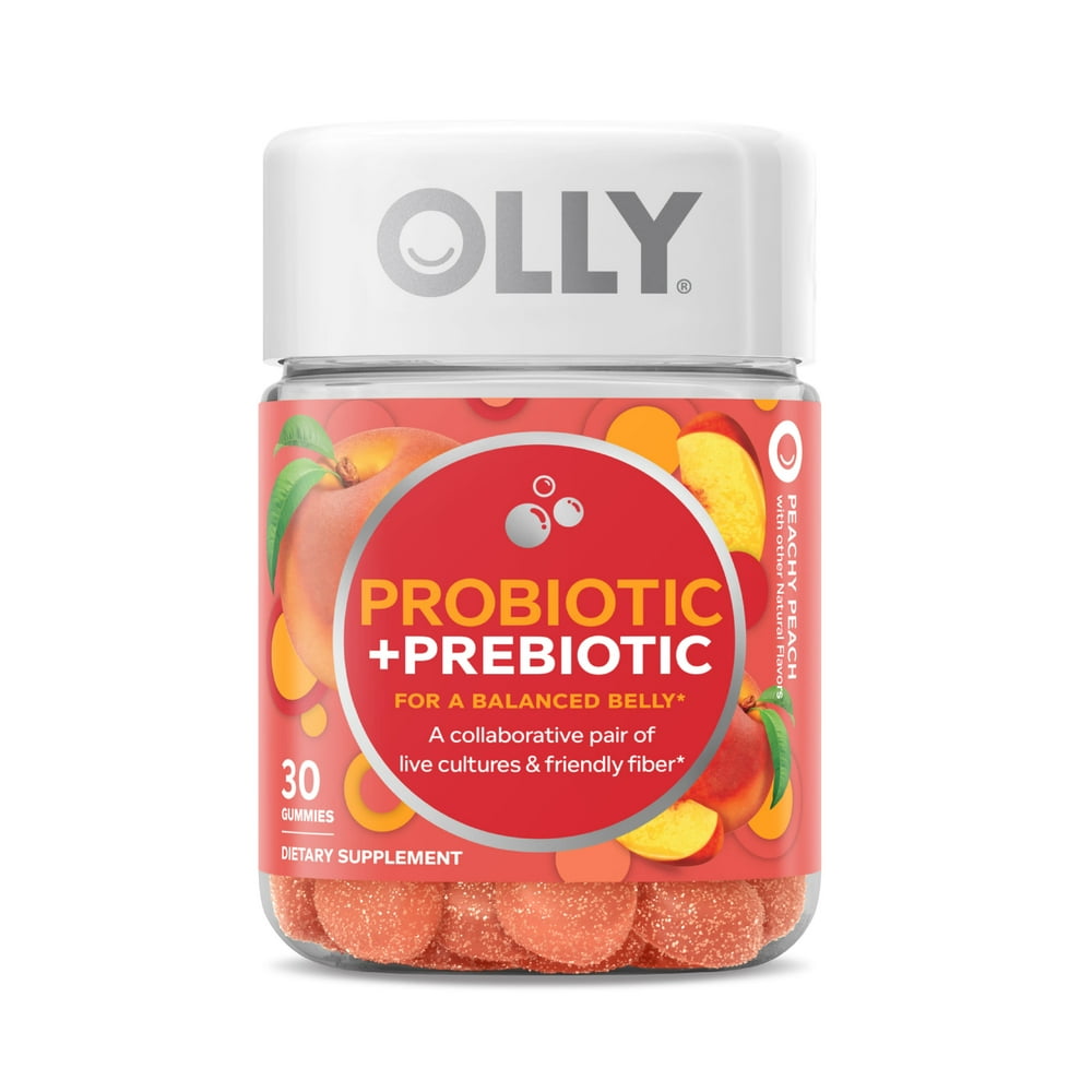 OLLY Probiotic + Prebiotic Gummy, Digestive + Gut Health, Peach, 30 Ct