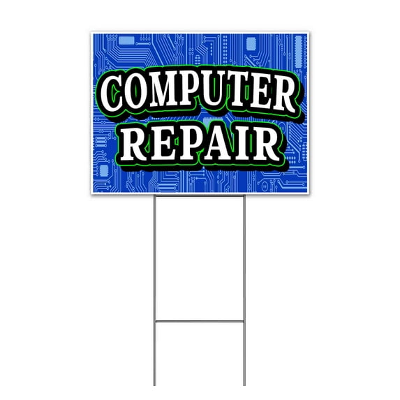 Computer Repair (18" x 24") Yard Sign, Includes Metal Step Stake