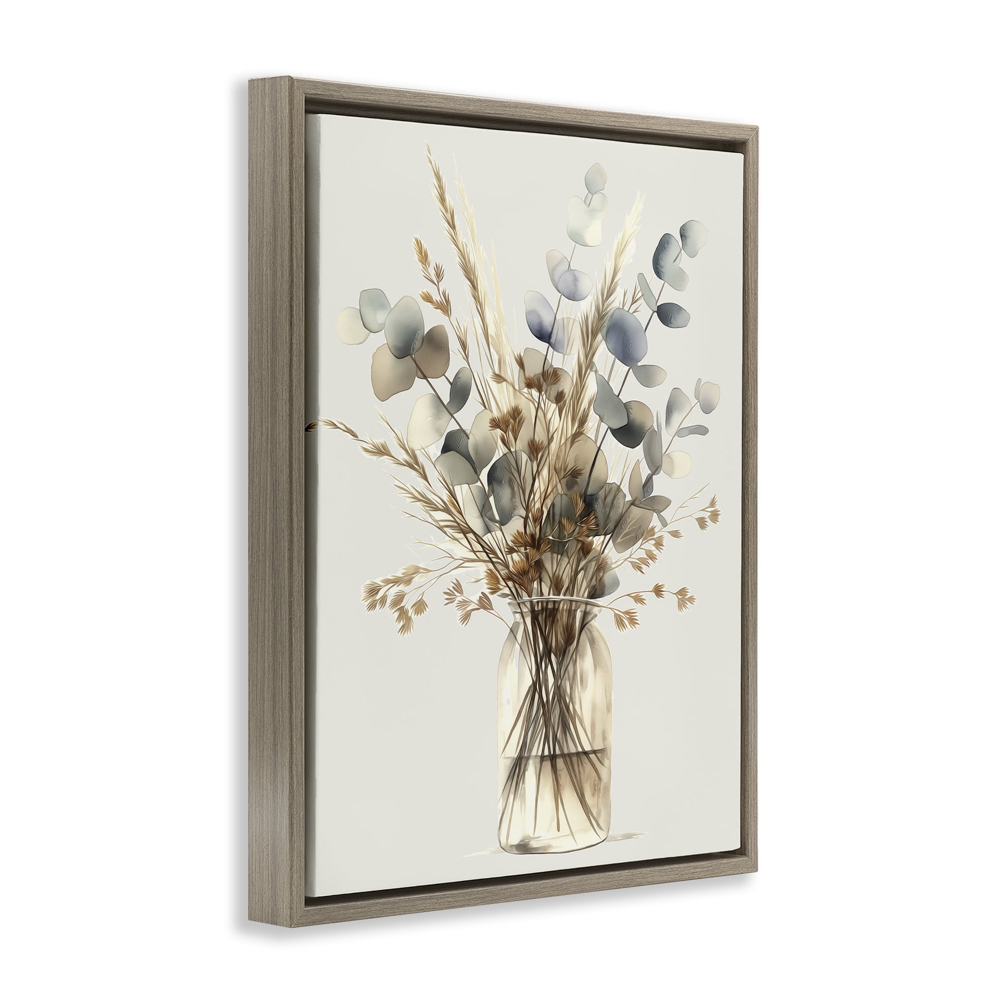 Stupell Industries Opaque Eucalyptus Bouquet Plants & Flowers Painting Brown Floater Framed Canvas Art Print Wall Art, 17 x 21