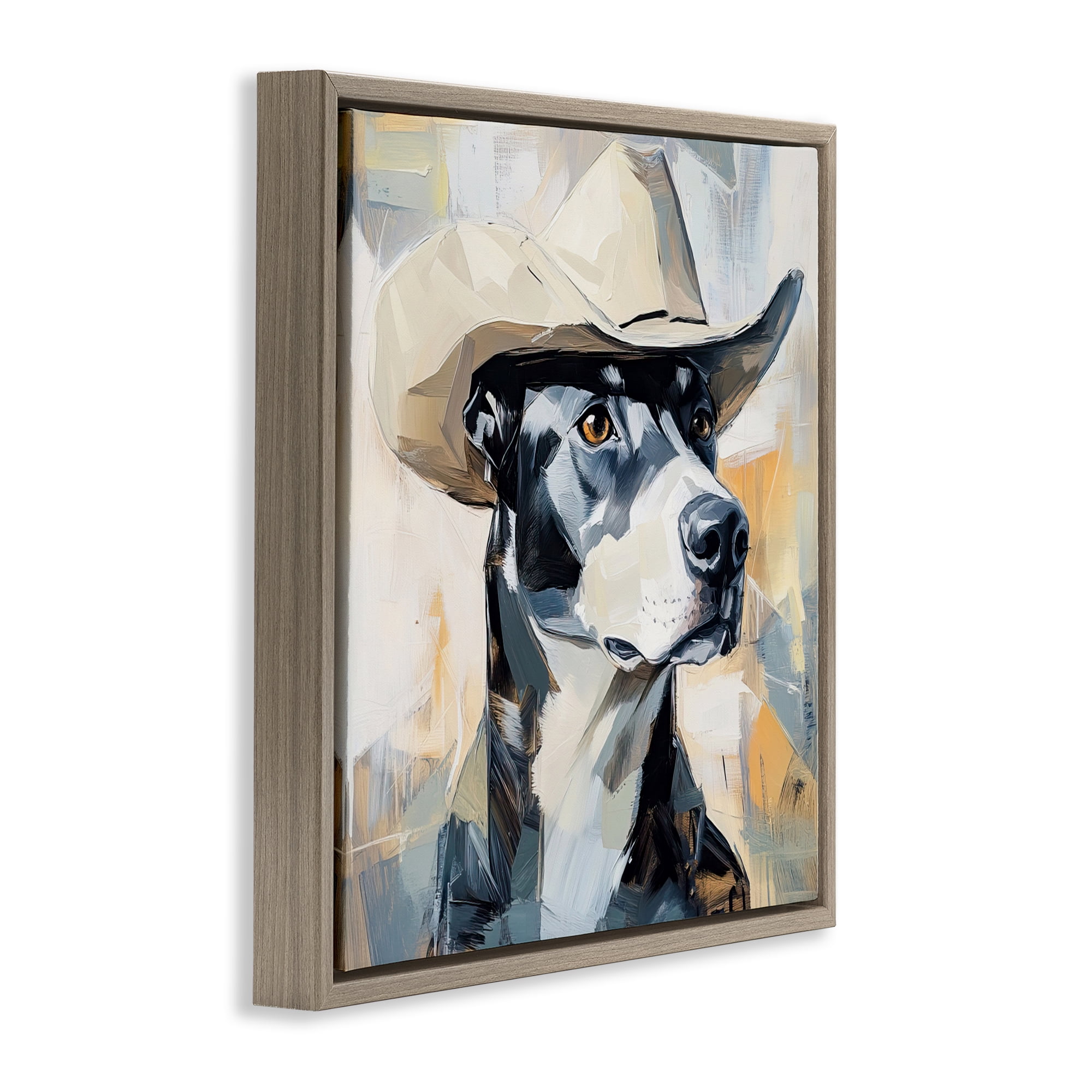 Stupell Industries Deputy Dog Cowboy Hat Brown Framed Floater Canvas Wall Art, design by Tina LeCour