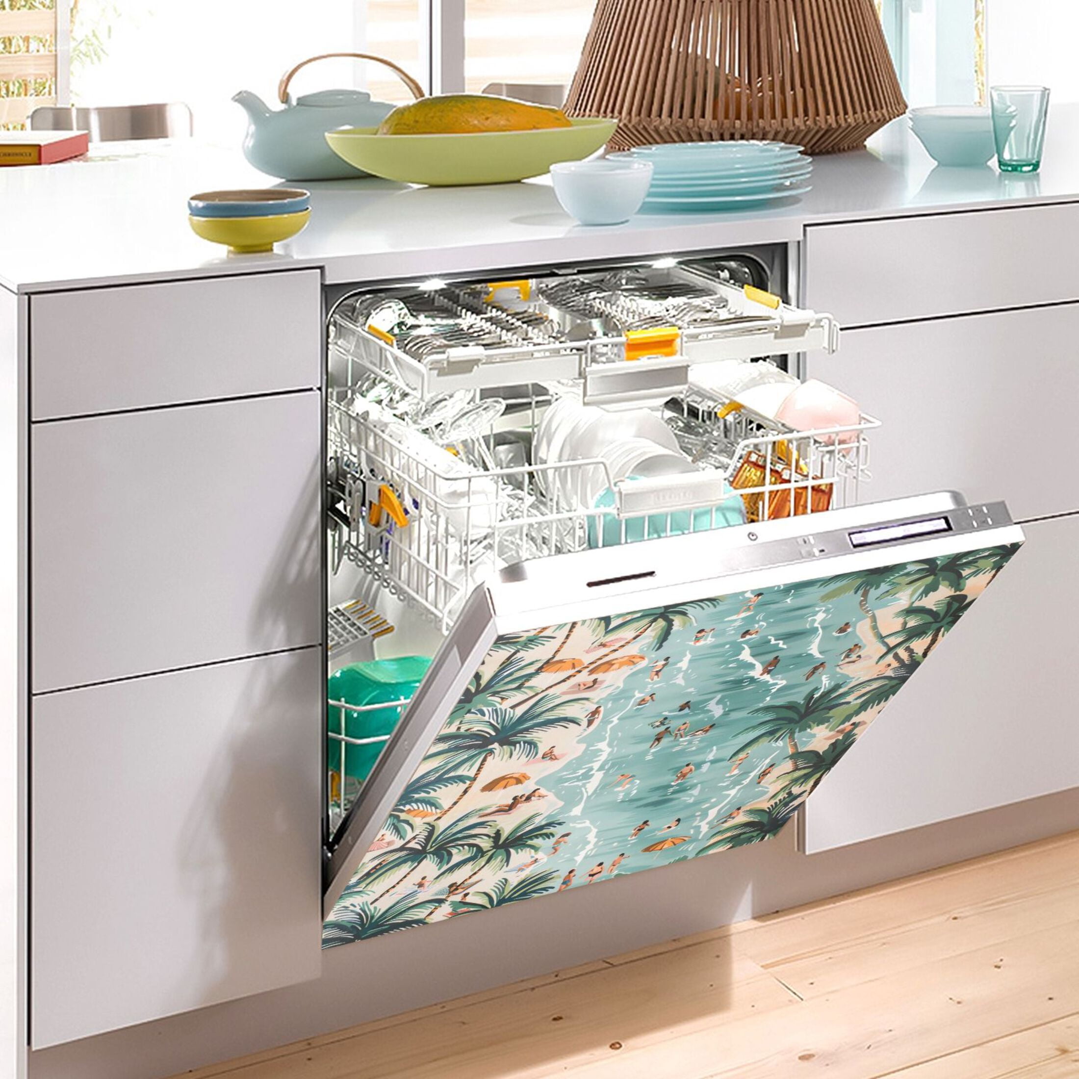 Dishwasher Magnetic Sticker 23x26 Inch Refrigerator Magnetic Sticker Washing Machine Magnetic Sticker Kitchen Panel Magnetic Sticker Home Decor Beach Swimming