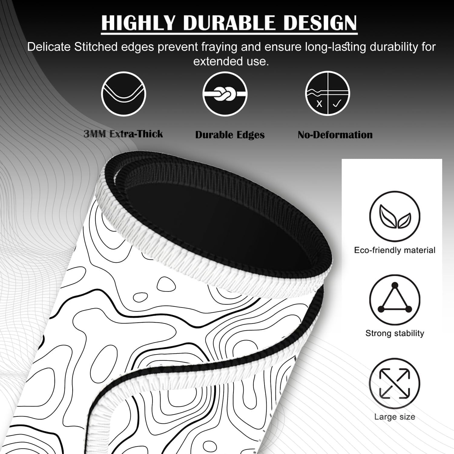 Extra Large Gaming Mouse Pad 35.4 x 15.7 Inch, Extended Mousepad with Stitched Edges, Smooth Cloth Surface, Non-Slip Rubber Base, Waterproof Desk Pad for Keyboard and Mouse, Topographic White