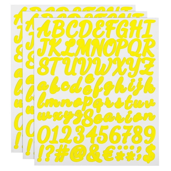 Uxcell 3 Sheet 252 Pcs Self Adhesive Vinyl Letter Number Stickers Kit (Yellow, 1 Inch)