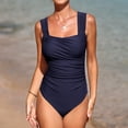 thumbnail image 5 of Women's Tummy Control One Piece Swimsuits Ruched Retro Modest Swimwear Vintage Slimming Plus Size Bathing Suit (Navy,XL), 5 of 5