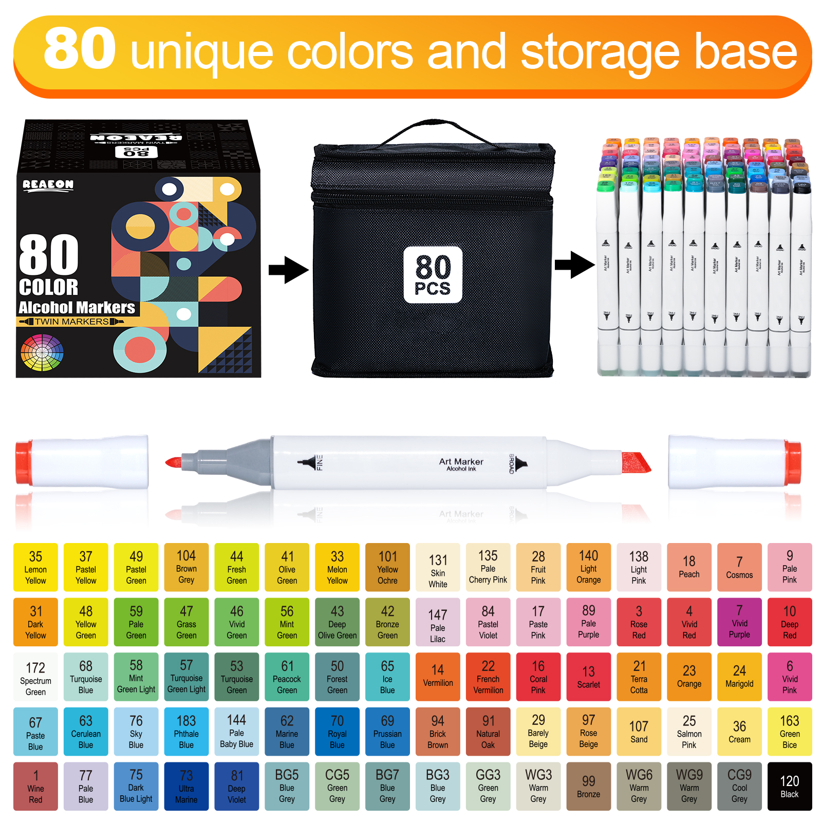 Rongyman 80-Color Alcohol Markers Dual Tip Set photo 2