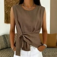 thumbnail image 7 of FchengtaiS Womens Cotton Linen Tank Tops Wrap Tie Knot Sleeveless Crew Neck Shirts Casual Summer Beach Going Out Tops, 7 of 7