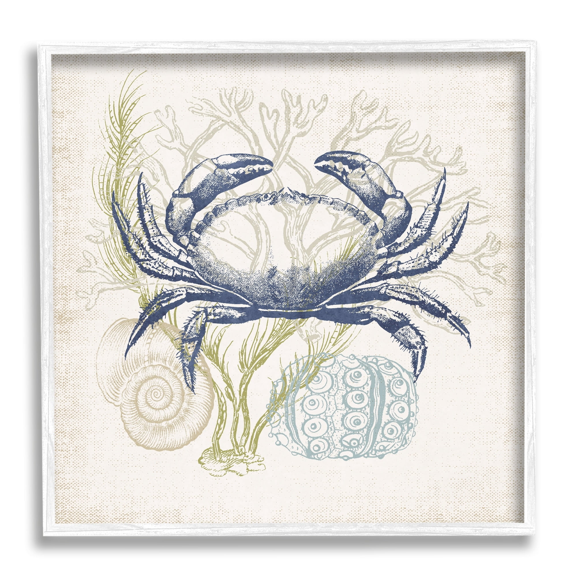 Stupell Industries Layered Sea Life Crab Marine Botanical Patterns Graphic Art White Framed Art Print Wall Art, Design by Victoria Barnes