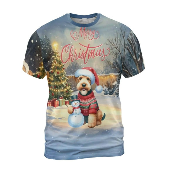 Merry Christmas Woofmas Xmas Noel Airedale Terrier Santa Snowman All Over Print 3D Shirt Unisex Merch Dale Waterside Dog Lover - 13016