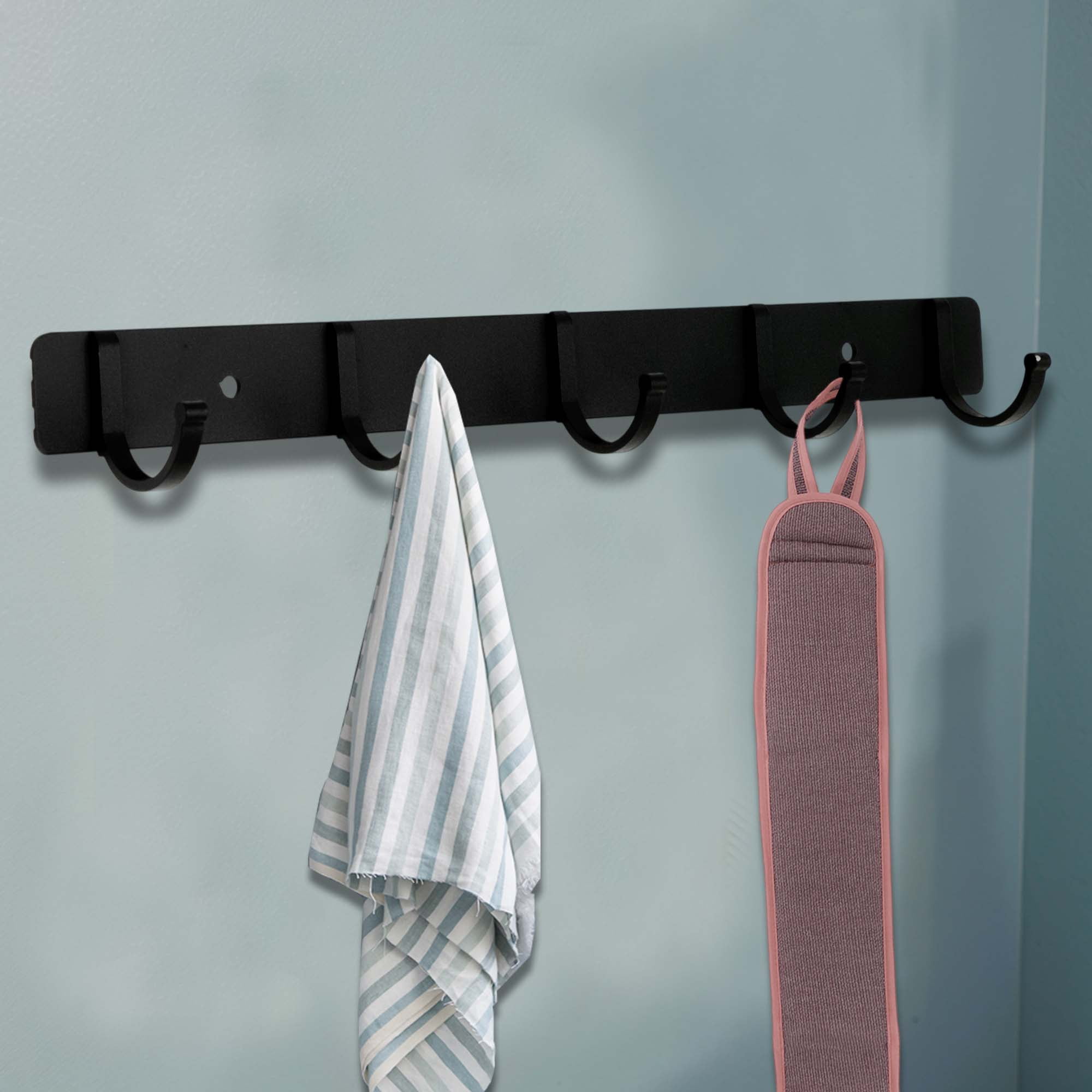 Unique Bargains Coat Rack Wall Mount Coat Hooks Hat Rack Black 12.2"x1.18"x0.12" 1 Pc