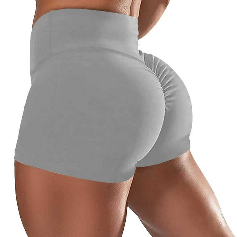 Womens Ruched Lifting Gym Shorts High Waisted Booty Yoga Shorts Workout  Running Twerking Daisy Dukes Shorts(Gray L) 