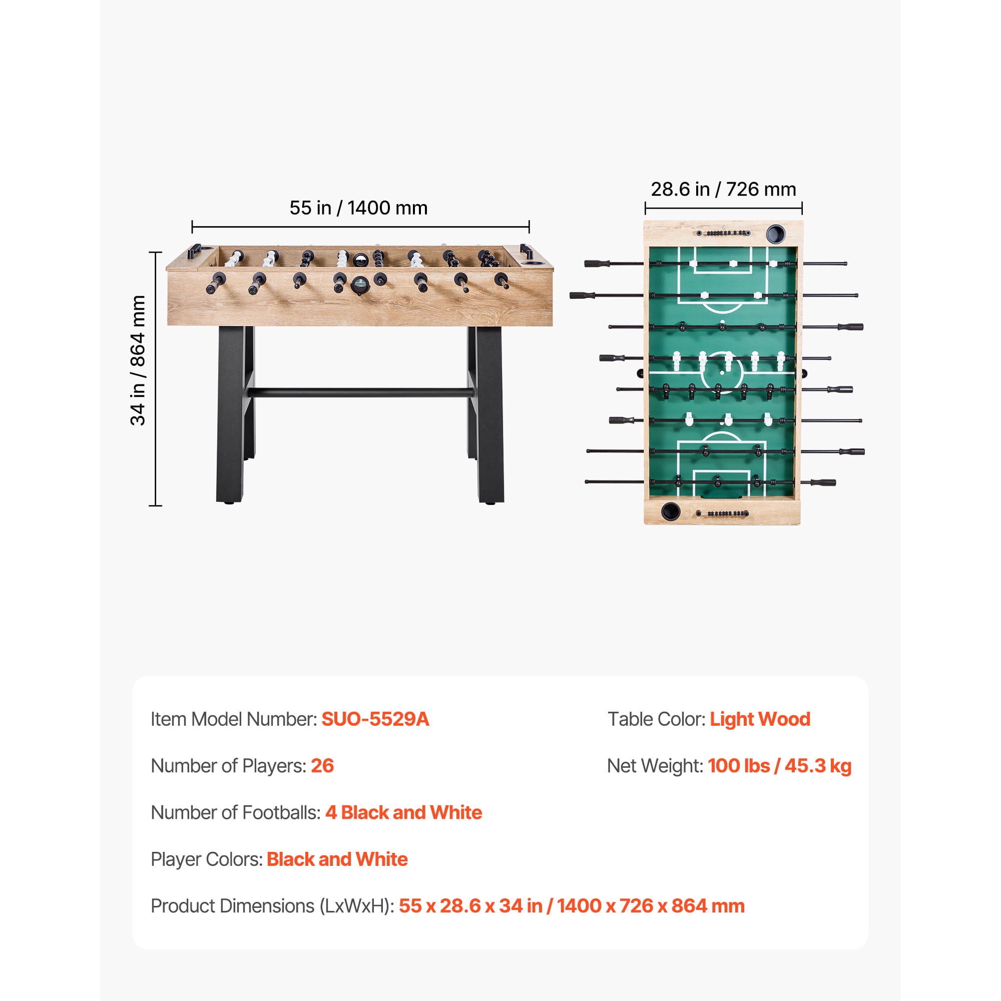 KFFKFF 55‑Inch Foosball Table, 1 x Foosball Table, 1 x Set of Accessories