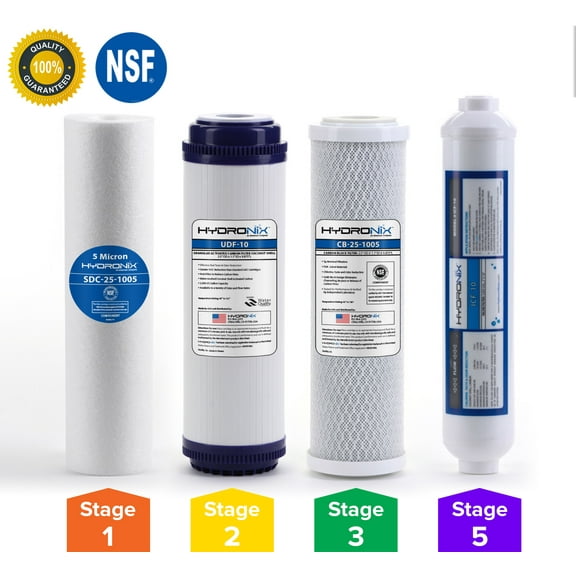 5 Stage 4pc Reverse Osmosis RO Water Filter Cartridges, Pre & Post Replacement Set SED UDF CTO GAC - 2.5" x 10"