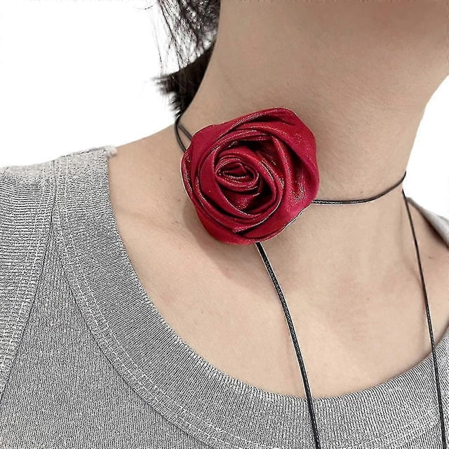 Fashion Rose Flower Choker Necklace Neckband Clavicle Chain Necklace Jewelry--Wine red-Product code 36774 Wine red