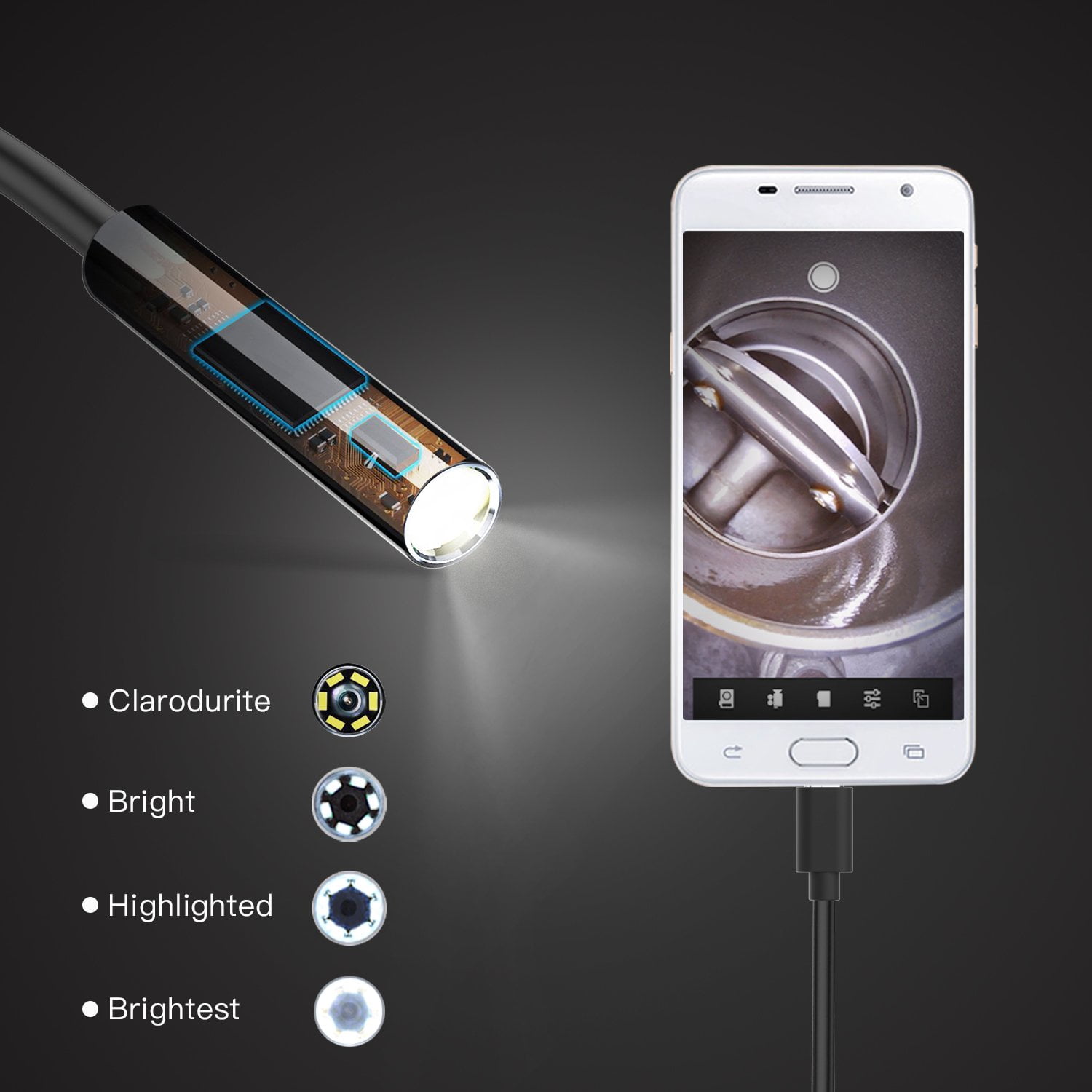 GLiving 5 Meter(16.4ft) Rigid Cable USB Endoscope Borescope Inspection Camera HD Camera for Androidwith 6 Led Lights