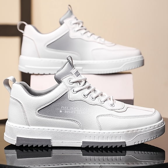 Men's Low-Top Sneakers with Thick Cushioned Sole Minimalist White Casual Shoes Suitable for Gym, Office, - Upper & Round Toe, Streetwear - - Comfortable Athletic Footwear