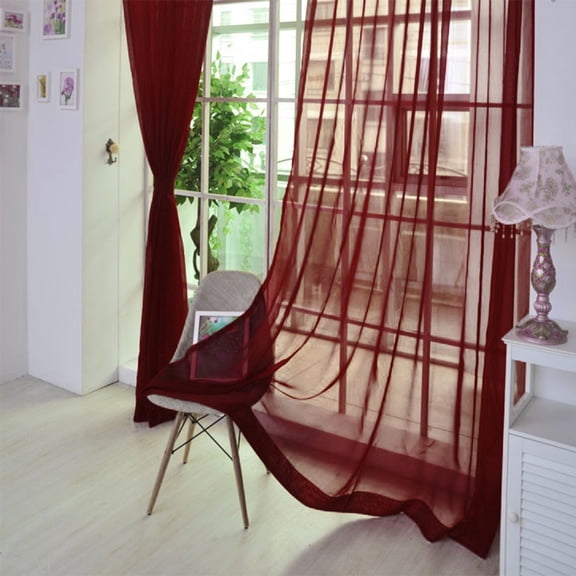 Voile Sheer Curtains Set of 2, Solid Sheer Curtain Scarf Drapes Rod Pocket Crushed Window Panels for Bedroom Living Room Kitchen, 2 PCS Color Tulle Door Window Curtain Drape