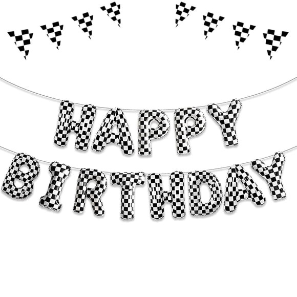 Decoraciones para fiesta Abxqa Banner de cumpleaños de autos de carrera 16"