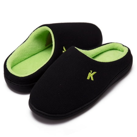 

Men Ladies Padded Cotton Slippers Comfortable Home Shoes——Embroidered K Black Green Inner || L (Us9-10) 42-43
