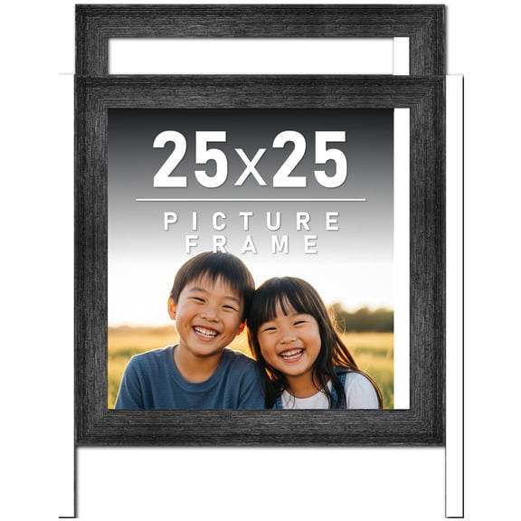25x25 Frame Black Rustic Barnwood Solid Wood Picture Frame | 1.5 Inch Moulding Width | Includes UV