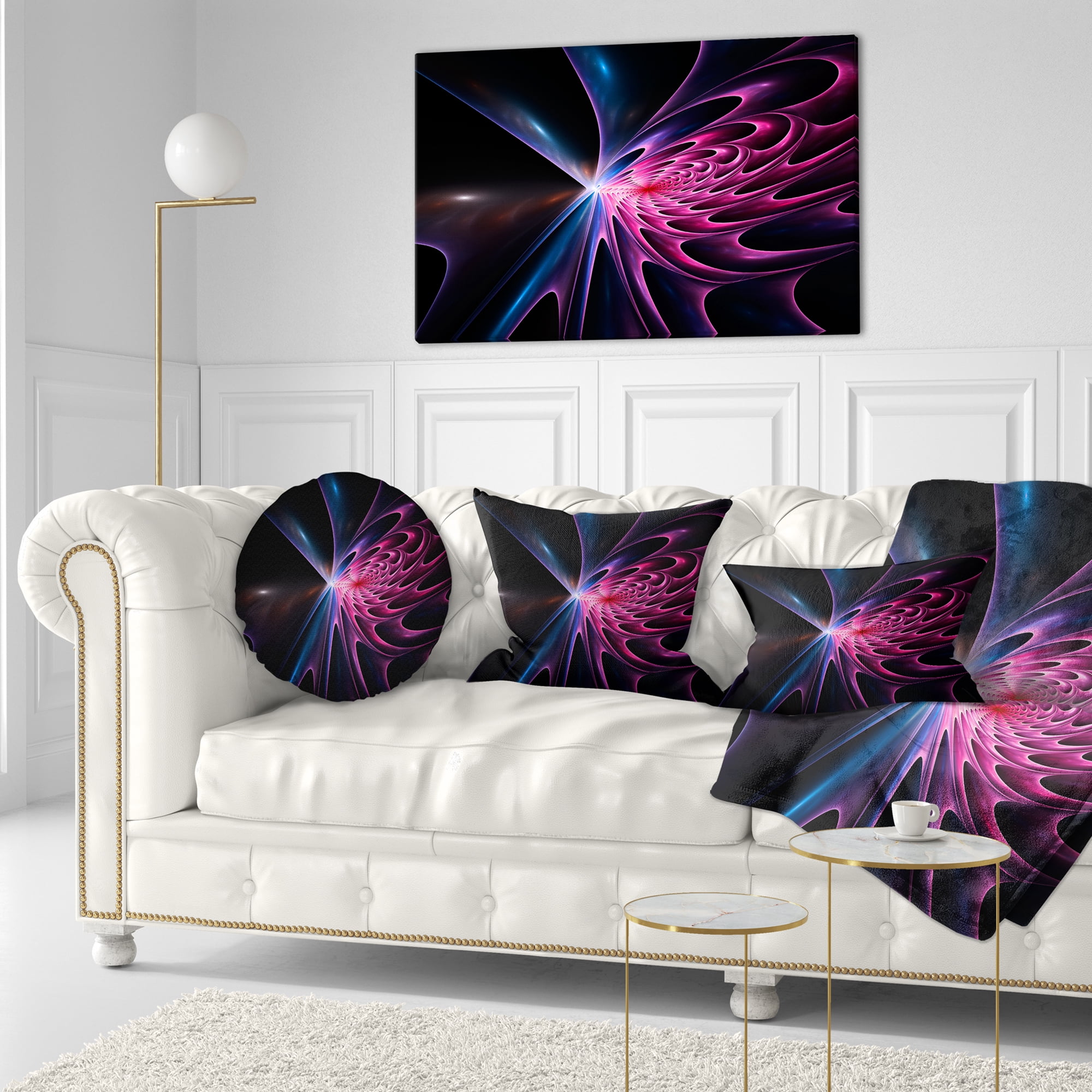 Designart Blue Fractal Light Art in Dark - Abstract Throw Pillow - 12x20