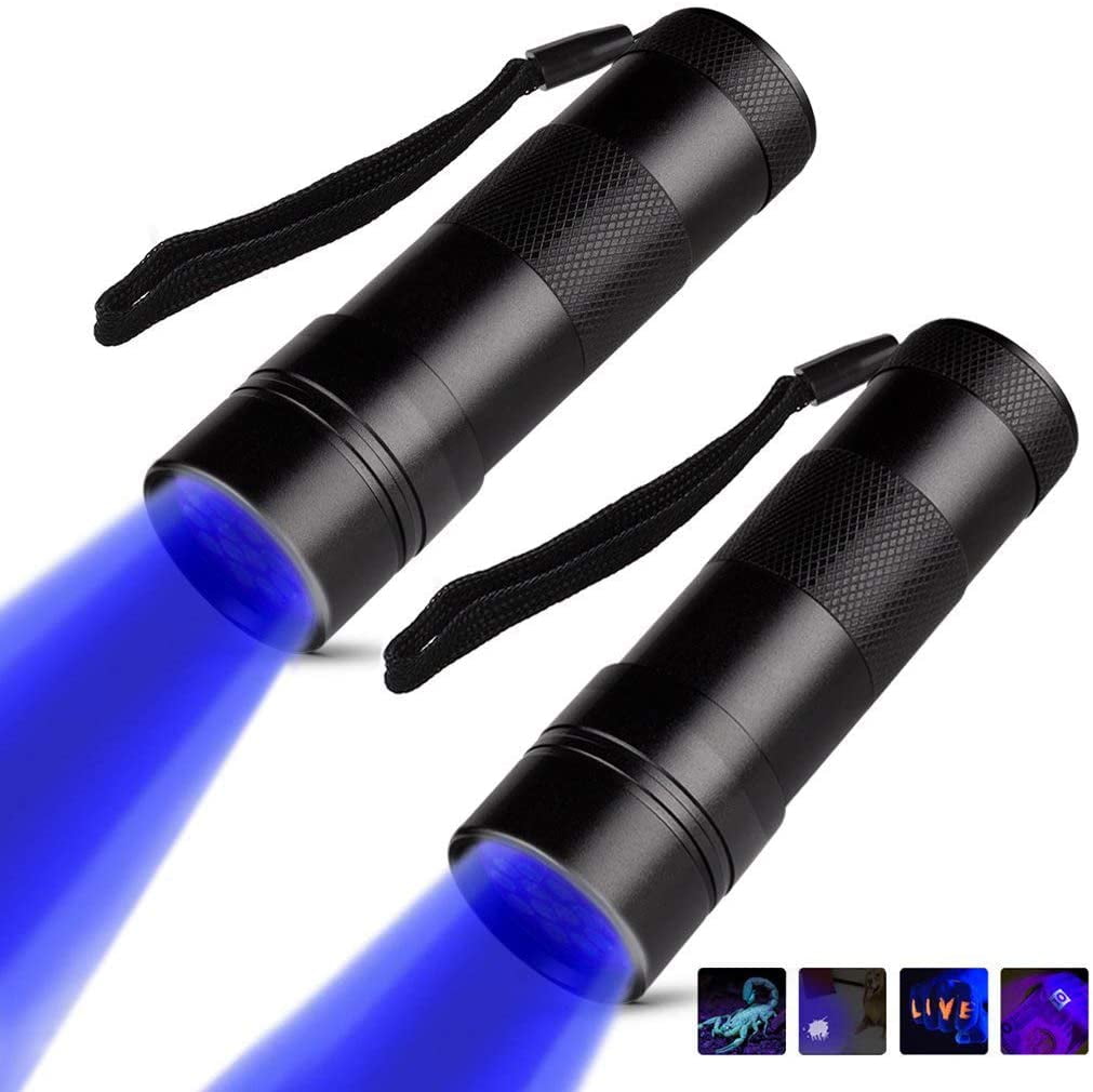 Black Light, 2 Pcs UV Handheld Blacklight Flashlights 12 Led 395nm Mini Light Torch Detector for